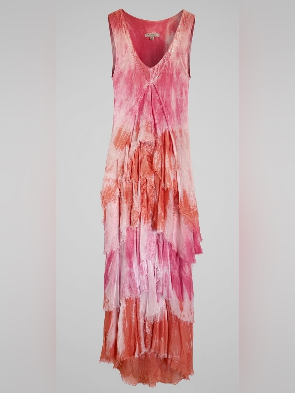 Angela Mara Made in Italy Tiered Raw Edge Silk-Blend Maxi Dress Size Small